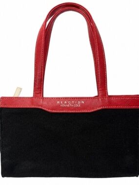 Y2KKenneth Cole Reaction Canvas Red Leather Mini Tote Shoulder Bag Zip Top